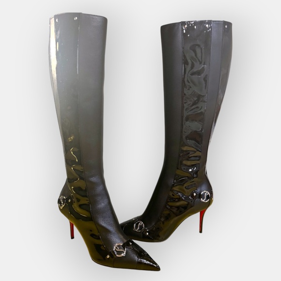 Christian Louboutin CL In The 90s Botta 80 Black Patent Leather Boots Size 37.5 - Picture 3 of 6
